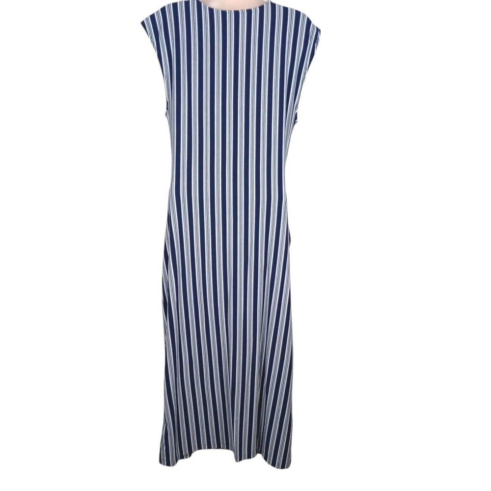 Lauren Ralph Lauren women maxi dress size 12 navy blue pinstripes white nautical - Picture 3 of 9